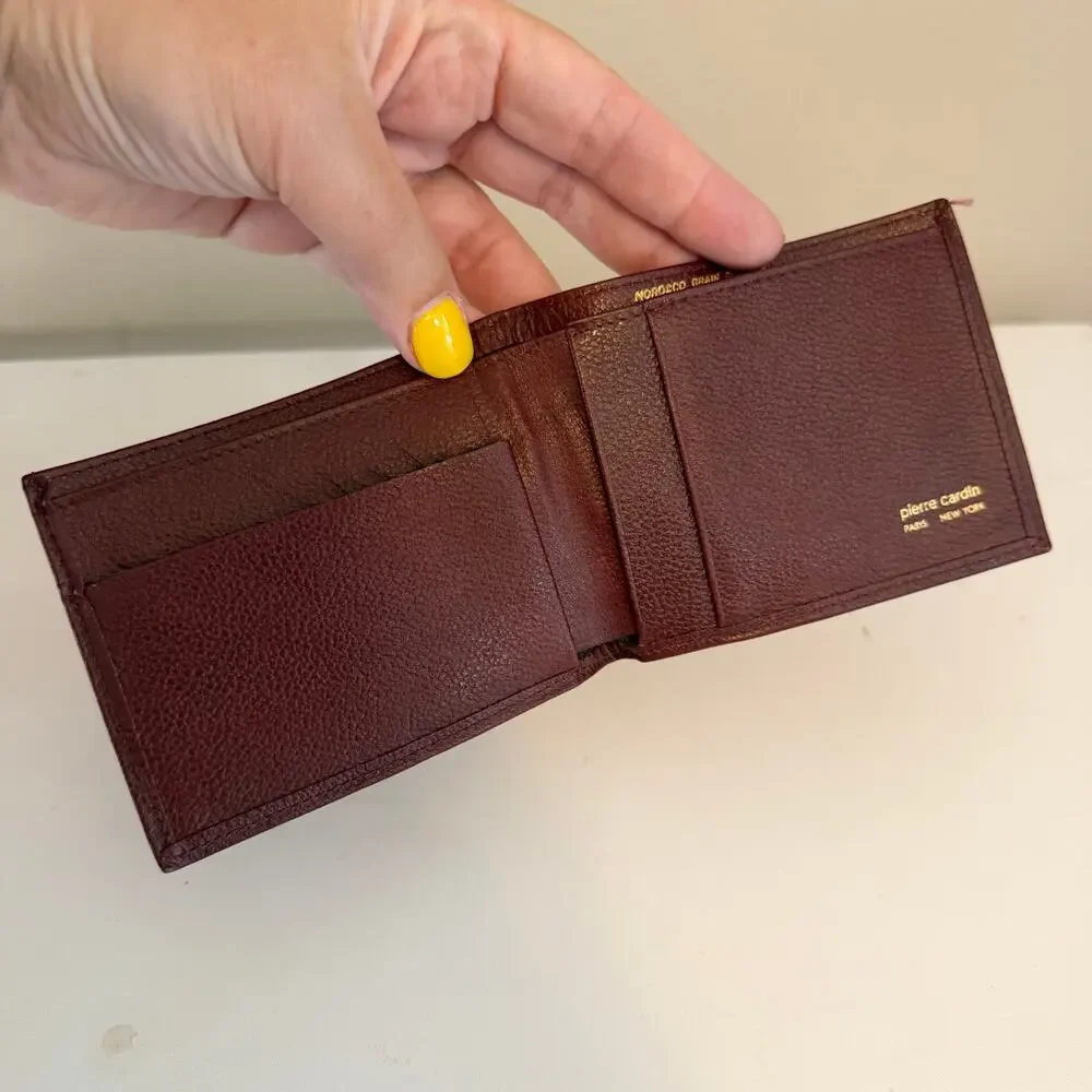 Pierre Cardin Bifold Wallet OS Dark Red Cowhide Leather Vintage Classic Luxury